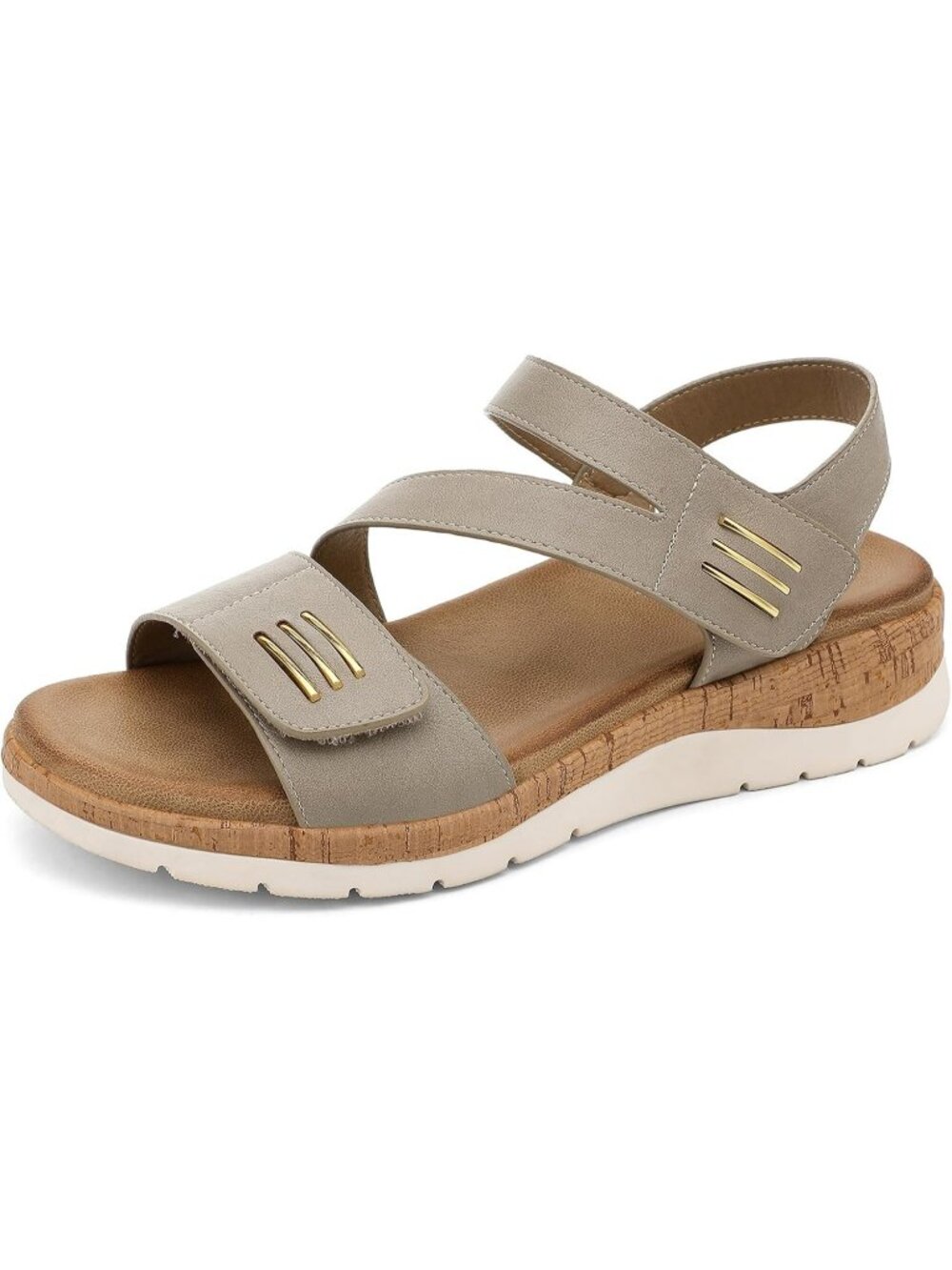 Women's Grey Summer Open Toe Adjustable Ankle Straps Comfortable Sandals